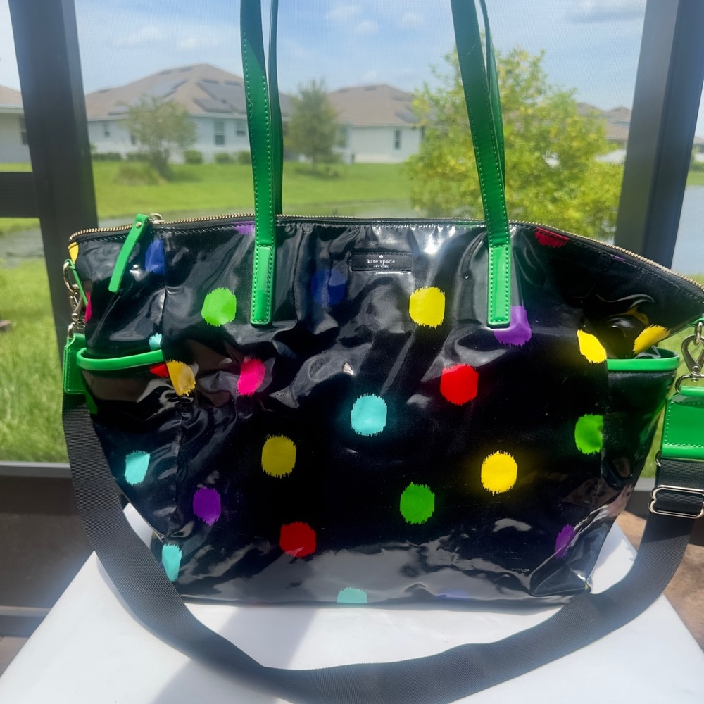 Kate Spade Large Diaper Bag Tote – Multicolor Polka Dot Patent Leather - Picture 3 of 13